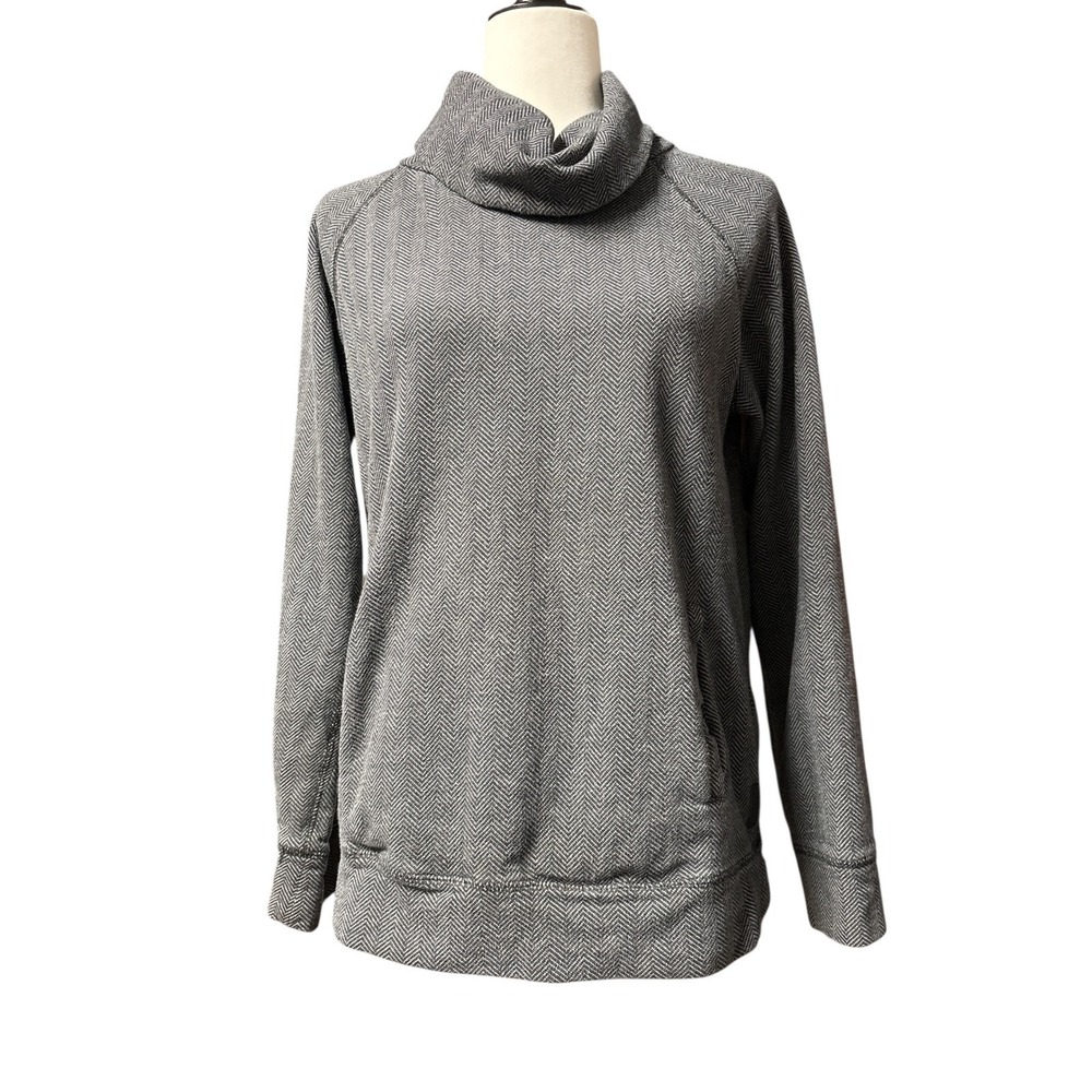 Roots Canada Womens Grey Herringbone Funnel Neck Sweatshirt Pockets Size Medium‎
